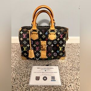 Authentic Louis Vuitton Takashi Murakami Black Speedy 30 Handbag SP0076